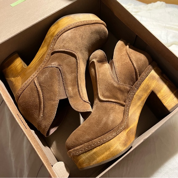 Matisse Jolie Tobacco Suede Clog Bootie Wooden Sole Leather Boots NIB 9 - Picture 3 of 13